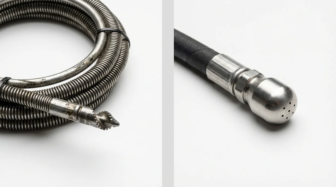 Drain snake cable and hydro jetting nozzle used for drain cleaning in Bald Knob, AR