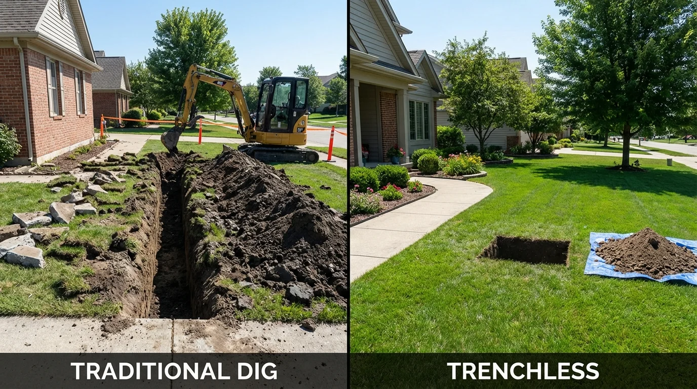 Trenchless sewer repair with minimal yard damage versus traditional excavation in Bald Knob, AR